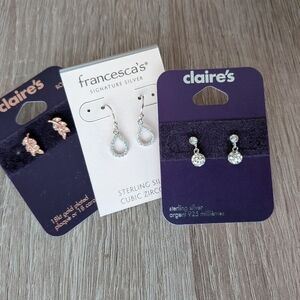 Sterling Silver and Rose Gold Earrings Trio NWT